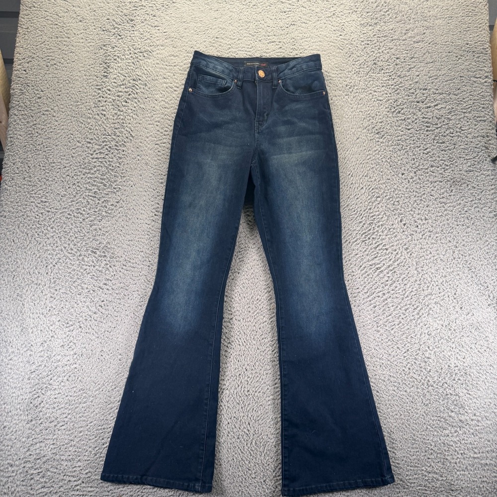 YMI Jeans Women 26x31 Blue Cotton Denim Flared Bell Bottom Faded Travel Workwear